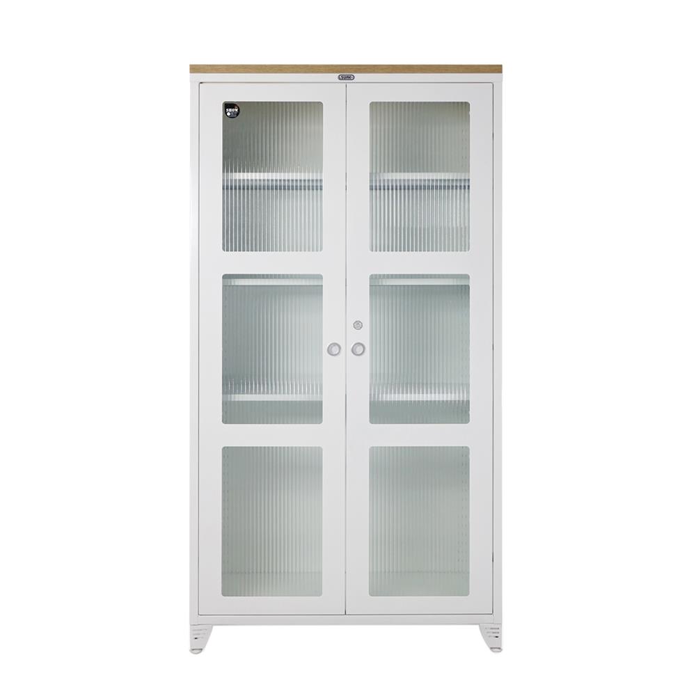 ตู้เหล็กบานเปิดกระจก SURE BGT-170 สีขาว