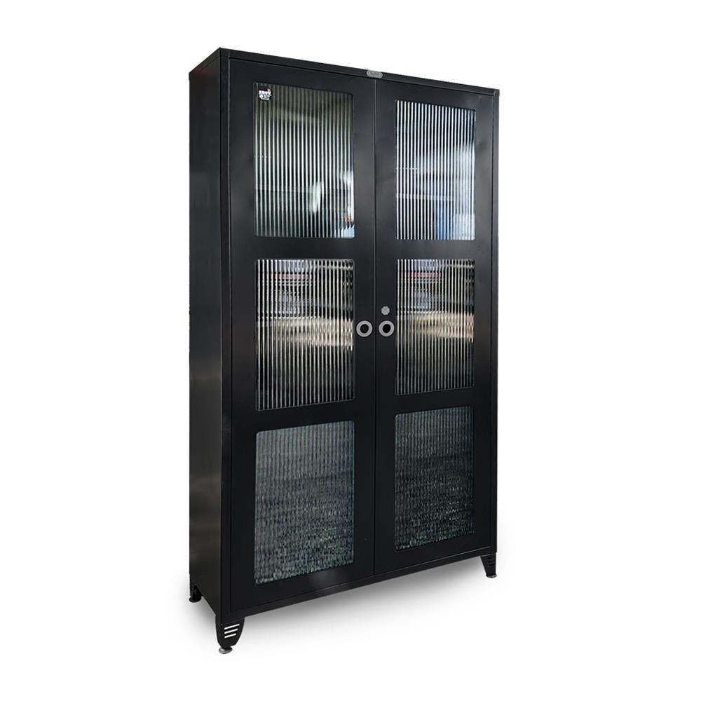 ตู้เหล็กบานเปิดกระจก SURE BG-170 สีดำ