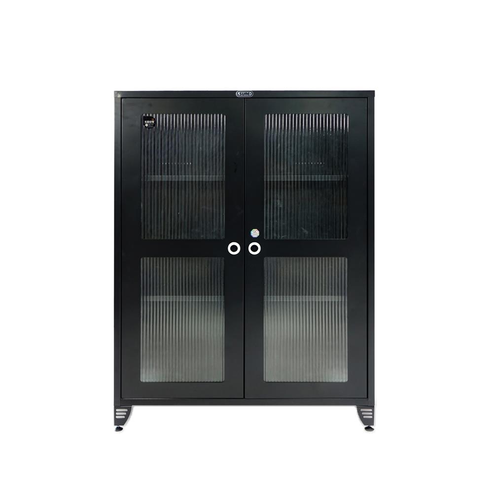 ตู้เหล็กบานเปิดกระจก SURE BG-120 สีดำ