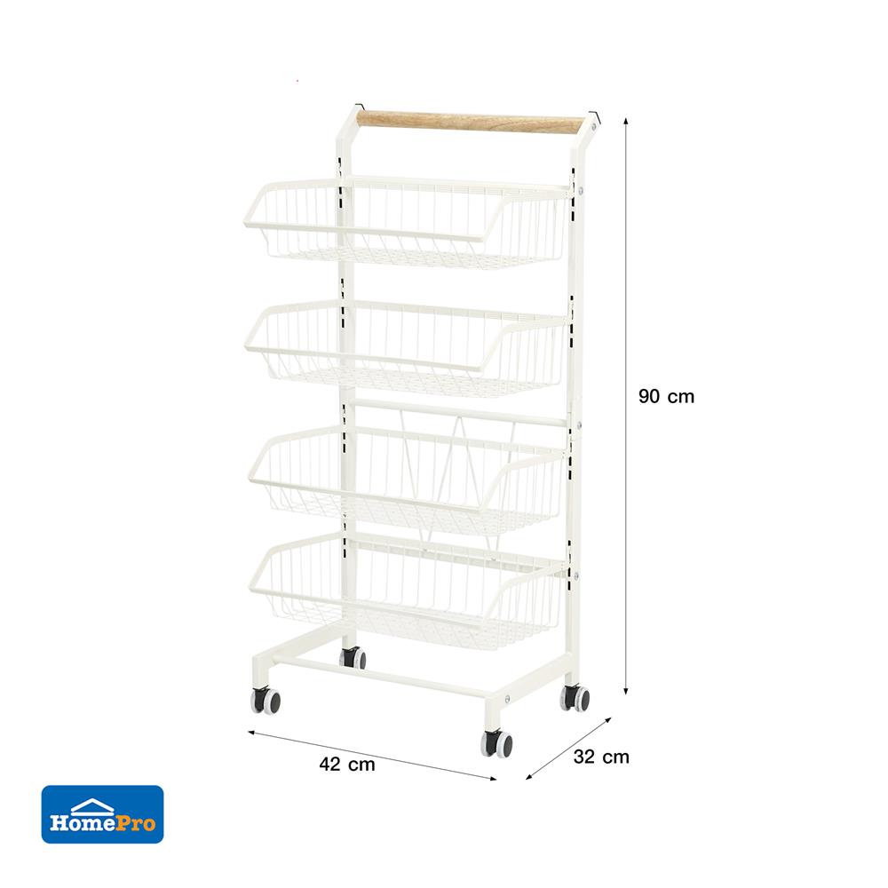 ชั้นวางของ 4 ชั้น มีล้อ STACKO SUPER 42x32x90 ซม. สีขาว