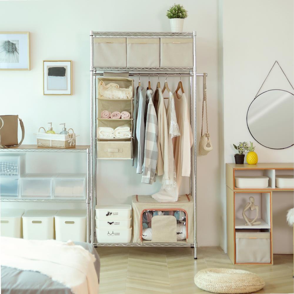 ชั้นวางของโล่ง 3 ชั้น พร้อมราวแขวน MZG 4590180VAH345 90 ซม. สีโครเมียม