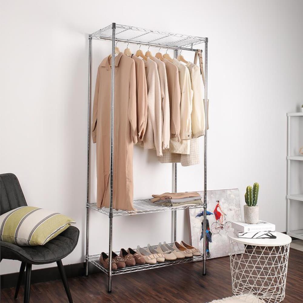 ชั้นวางของโล่ง 3 ชั้น พร้อมราวแขวน MZG 4590180VAH345 90 ซม. สีโครเมียม