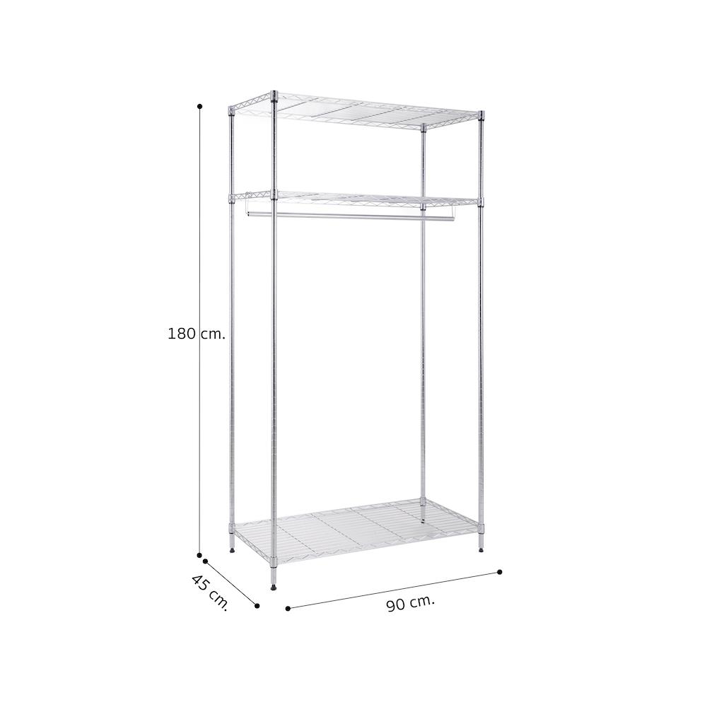 ชั้นวางของโล่ง 3 ชั้น พร้อมราวแขวน MZG 4590180VAH345 90 ซม. สีโครเมียม