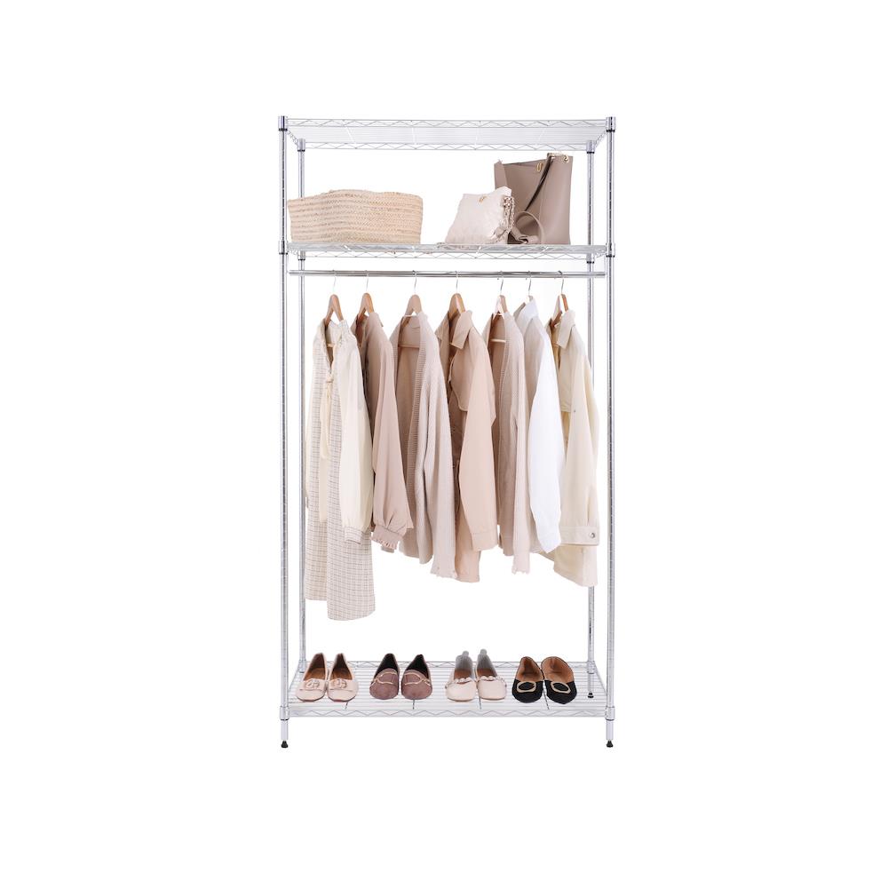 ชั้นวางของโล่ง 3 ชั้น พร้อมราวแขวน MZG 4590180VAH345 90 ซม. สีโครเมียม