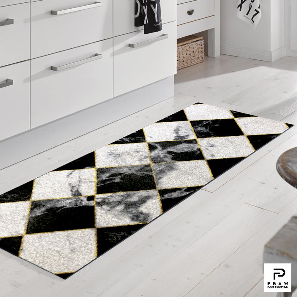 พรมเช็ดเท้าดักฝุ่น PRAW DE CHESS BOARD 70X190 ซม. สีดำ/ขาว