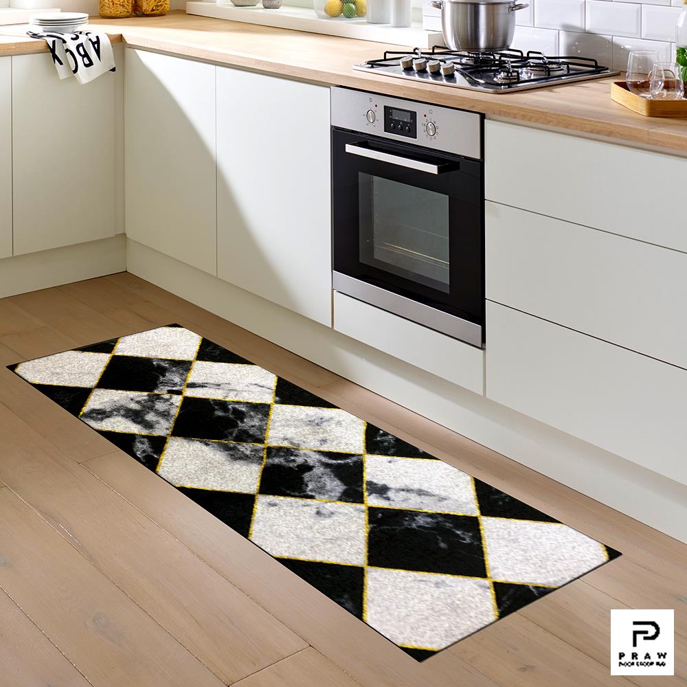 พรมเช็ดเท้าดักฝุ่น PRAW DE CHESS BOARD 70X190 ซม. สีดำ/ขาว