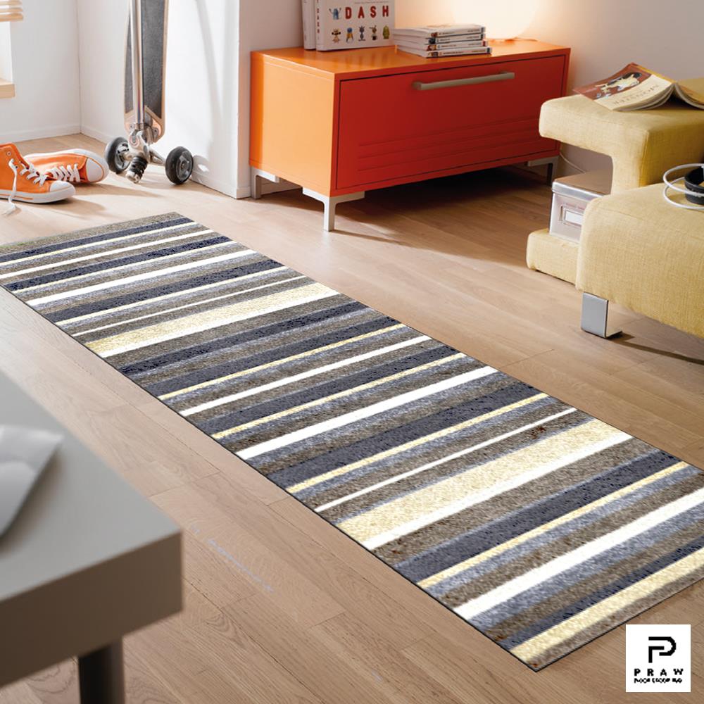 พรมเช็ดเท้าดักฝุ่น PRAW DE STRIPE 70X190 ซม. สีเทา/เบจ