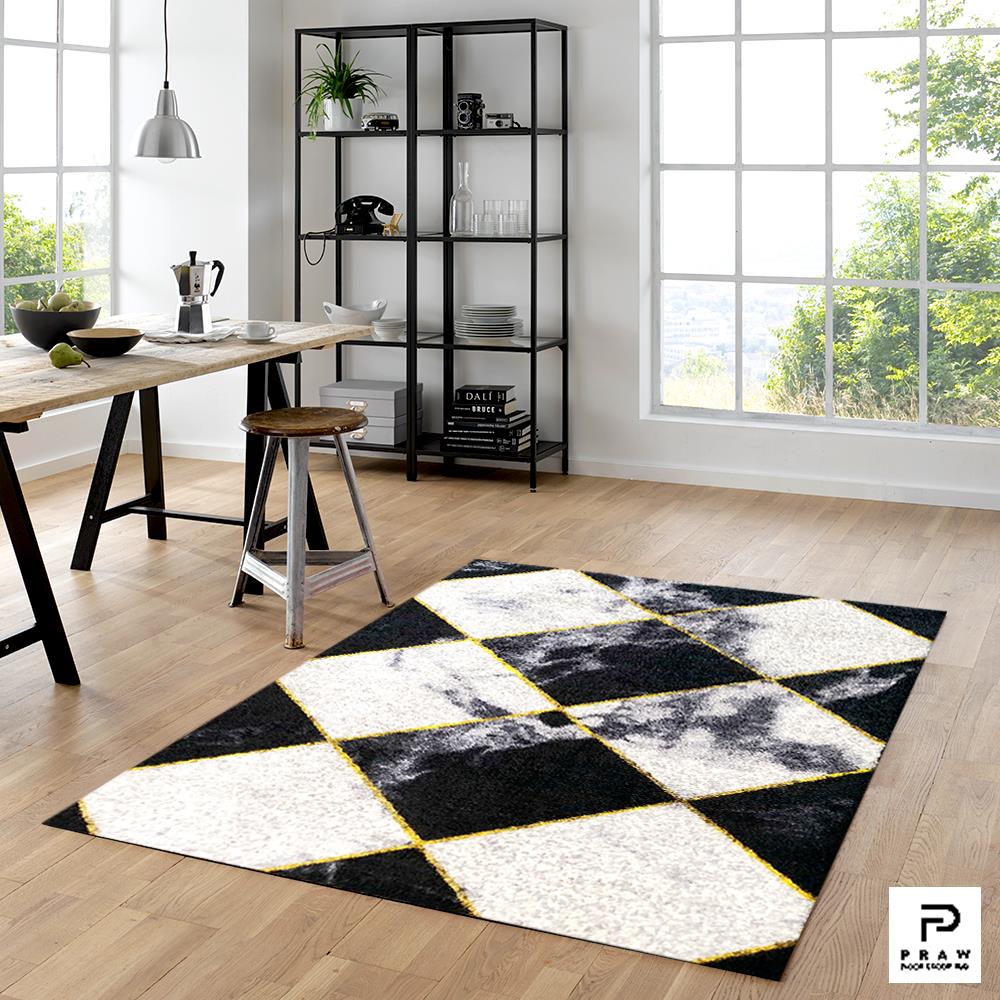 พรมเช็ดเท้าดักฝุ่น PRAW DE CHESS BOARD 120X180 ซม. สีดำ/ขาว