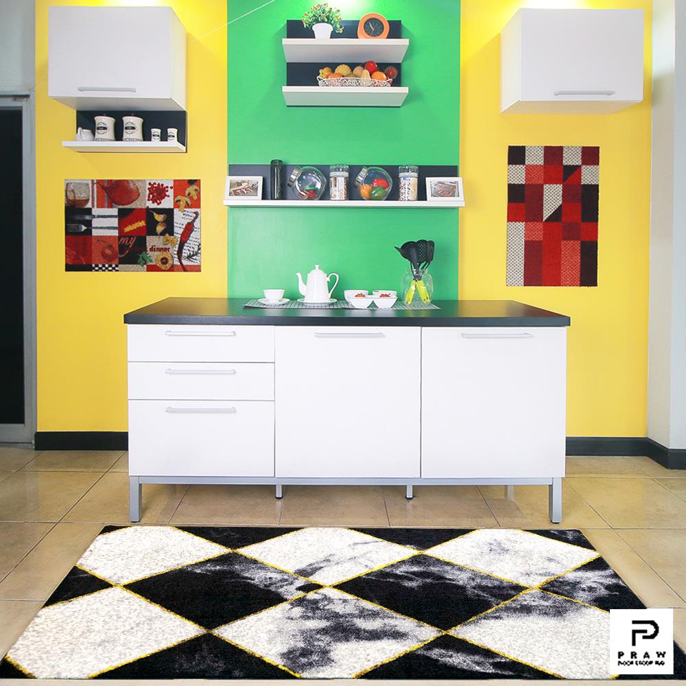พรมเช็ดเท้าดักฝุ่น PRAW DE CHESS BOARD 120X180 ซม. สีดำ/ขาว