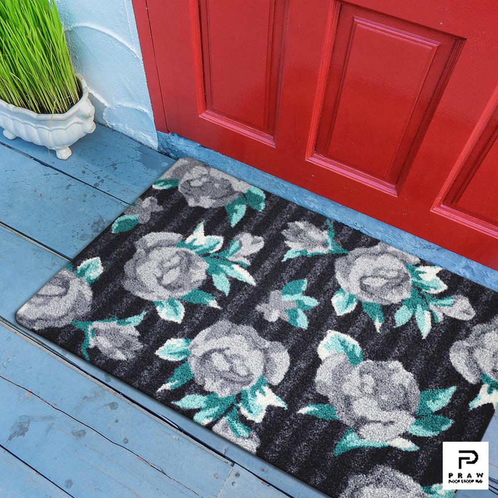 พรมเช็ดเท้าดักฝุ่น PRAW DE GREY ROSE 50X75 ซม. สีดำ/เทา