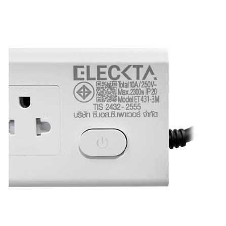 รางปลั๊กไฟทรงเหลี่ยม 3 ช่อง 1 สวิตช์ ELECKTA ET431 3 ม. สีขาว_6