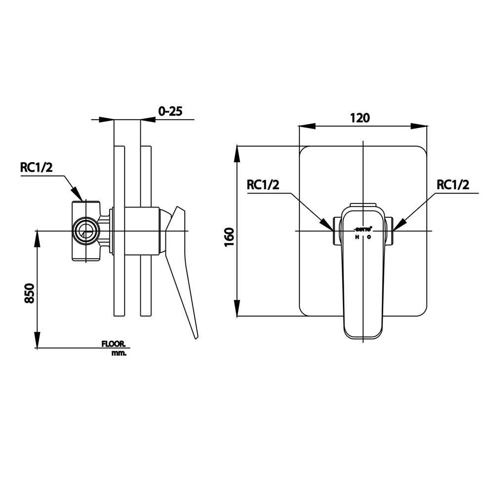 วาล์วฝังกำแพงผสม COTTO CT2303A(BN2) สีดำเทา