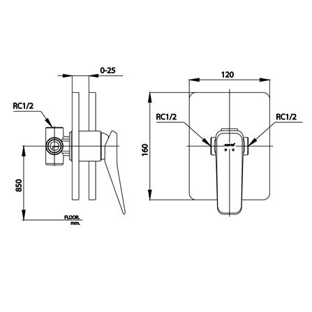 วาล์วฝังกำแพงผสม COTTO CT2303A(BN2) สีดำเทา_1