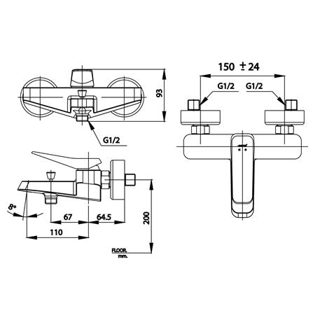 ก๊อกผสมอ่างอาบ COTTO CT2305A (BN2) สีดำเทา_1