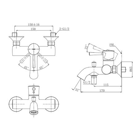 ก๊อกผสมยืนอาบ TOTO TBS02302T_1