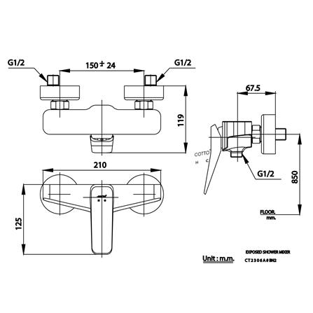 ก๊อกผสมยืนอาบ COTTO CT2306A(BN2) สีดำเทา_1
