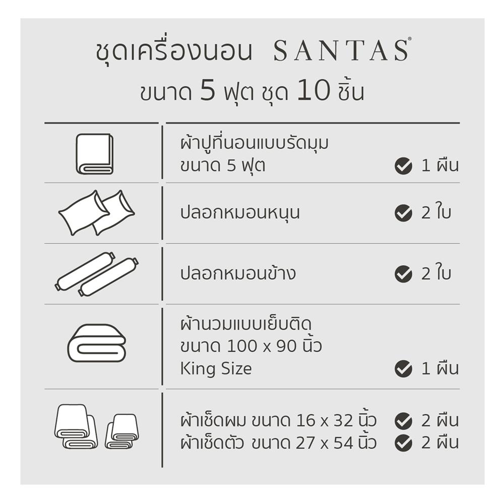 ชุดผ้าปูที่นอน 5 ฟุต 10 ชิ้น SANTAS GRITTY NA