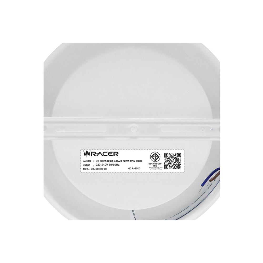 ดาวน์ไลท์ LED RACER NOVA 6.8 นิ้ว 12 วัตต์ WARM WHITE สีขาว