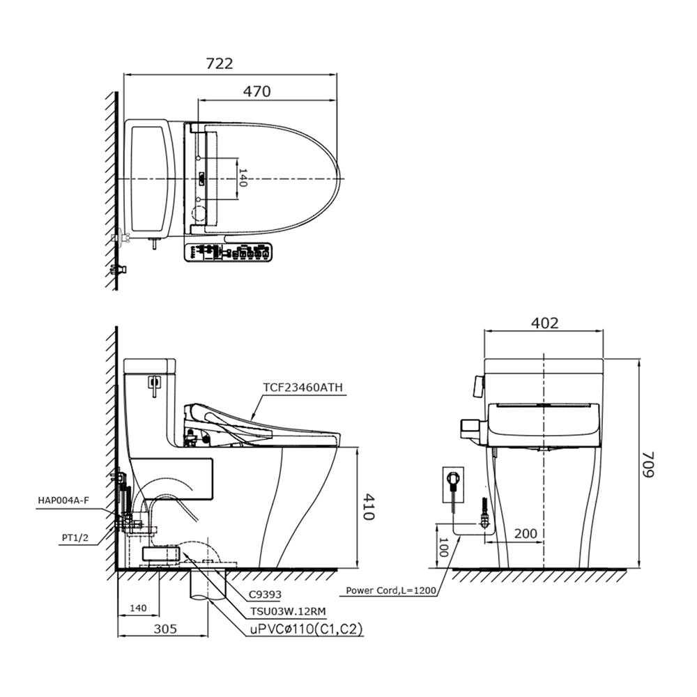 สุขภัณฑ์ 1 ชิ้น พร้อมฝาอัตโนมัติ TOTO CW624UW2R 4.8 ลิตร
