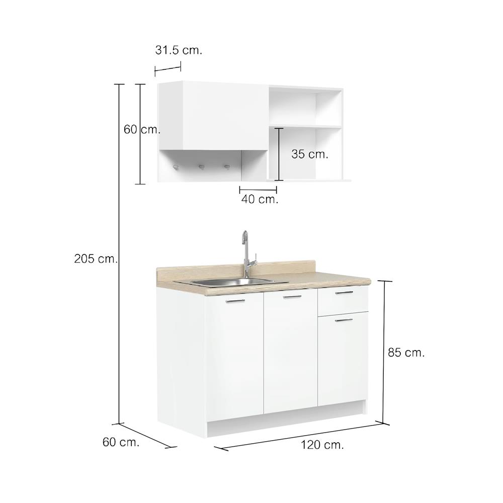 ครัวสำเร็จรูปท็อปซิงค์ซ้าย CABIN NAMI 120 ซม. สีขาว