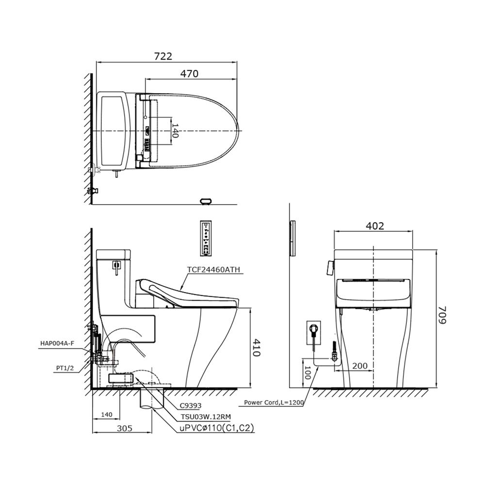 สุขภัณฑ์ 1 ชิ้น พร้อมฝาอัตโนมัติ TOTO CW624UW3R 4.8 ลิตร