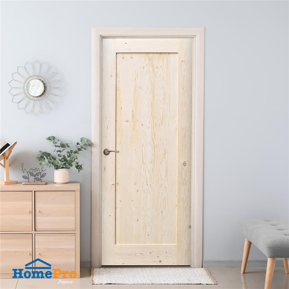 ประตูไม้เฮมล็อกเฟอร์ AZLE MUJI 80X200 ซม. สีธรรมชาติ ไม่เจาะลูกบิด