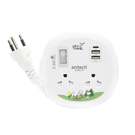รางปลั๊กไฟพกพา 2 ช่อง 1 สวิตช์ 2 USB+1 TYPE-C PD ANITECH SNP-H9122 1.1 ม.