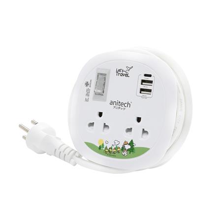 รางปลั๊กไฟพกพา 2 ช่อง 1 สวิตช์ 2 USB+1 TYPE-C PD ANITECH SNP-H9122 1.1 ม._1