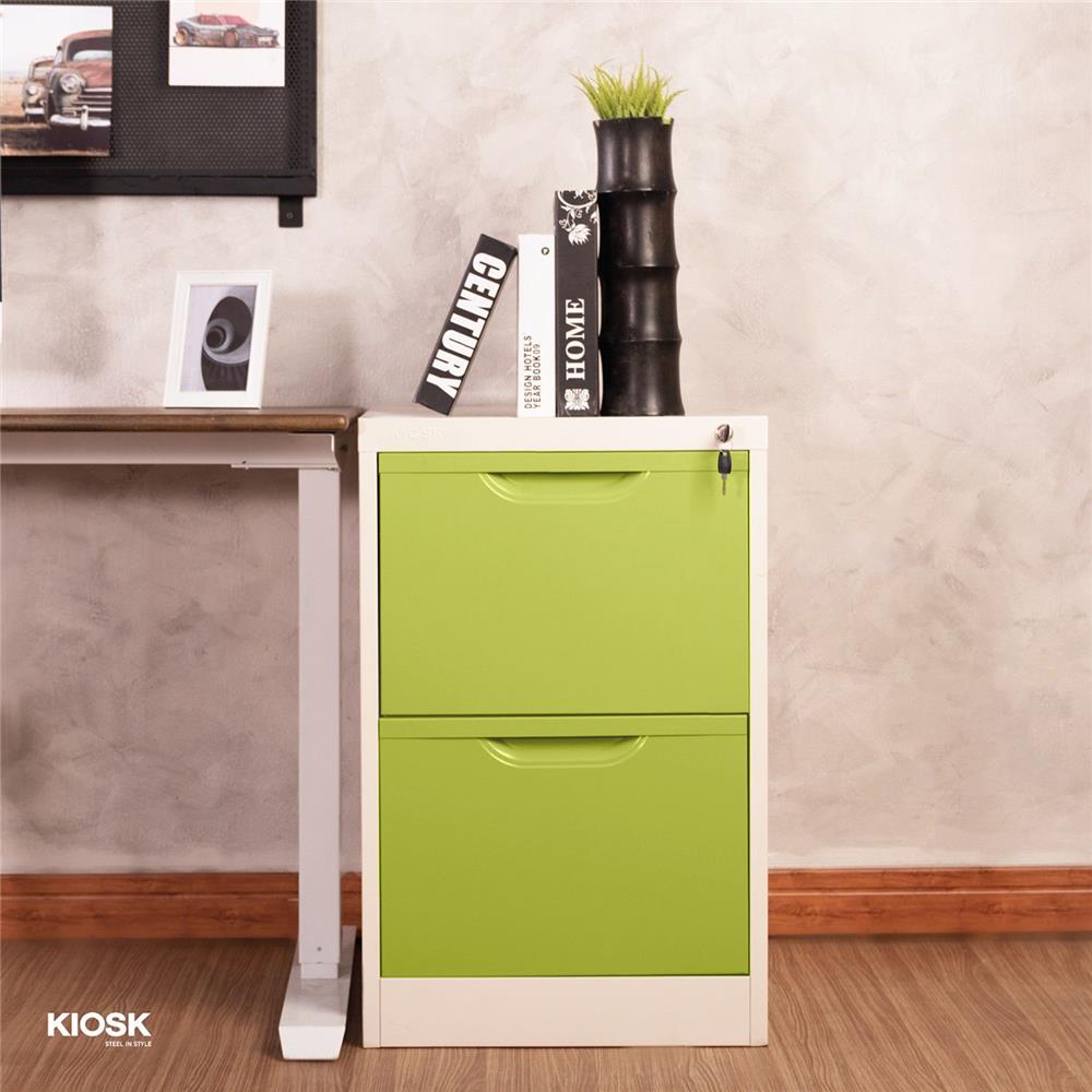 ตู้ลิ้นชักเหล็ก 2 ลิ้นชัก KIOSK HF-2 สีขาว/เขียว