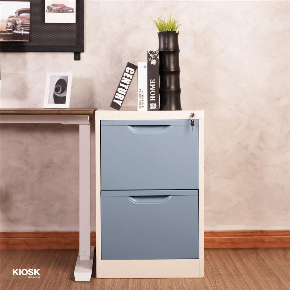 ตู้ลิ้นชักเหล็ก 2 ลิ้นชัก KIOSK HF-2 สีขาว/เทา