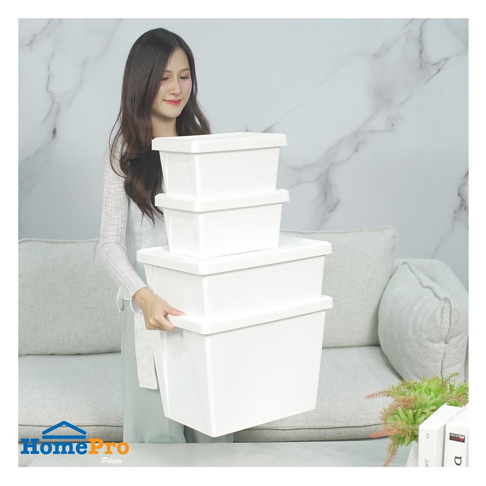 ชุดกล่องเก็บของมีฝา STACKO AMATAS สีขาว (แพ็ก 4 ชิ้น)