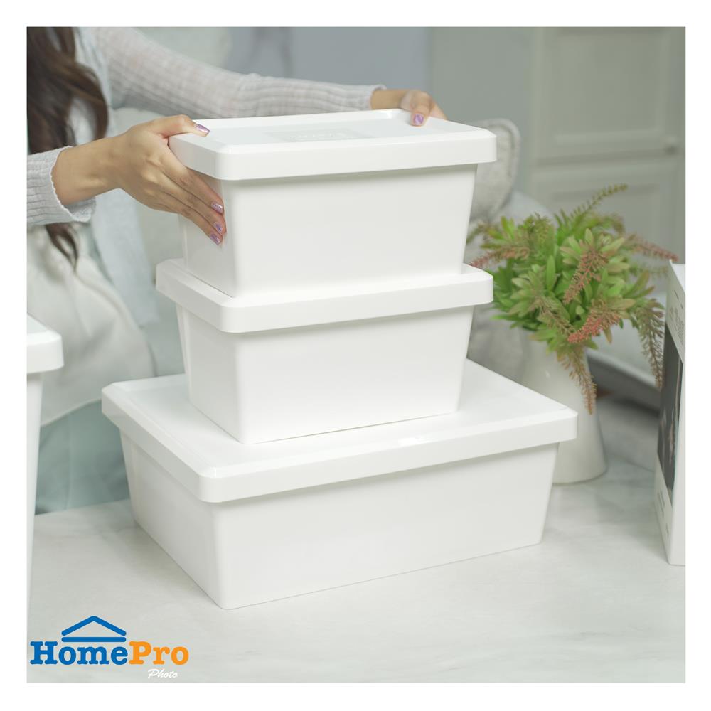 ชุดกล่องเก็บของมีฝา STACKO AMATAS สีขาว (แพ็ก 4 ชิ้น)