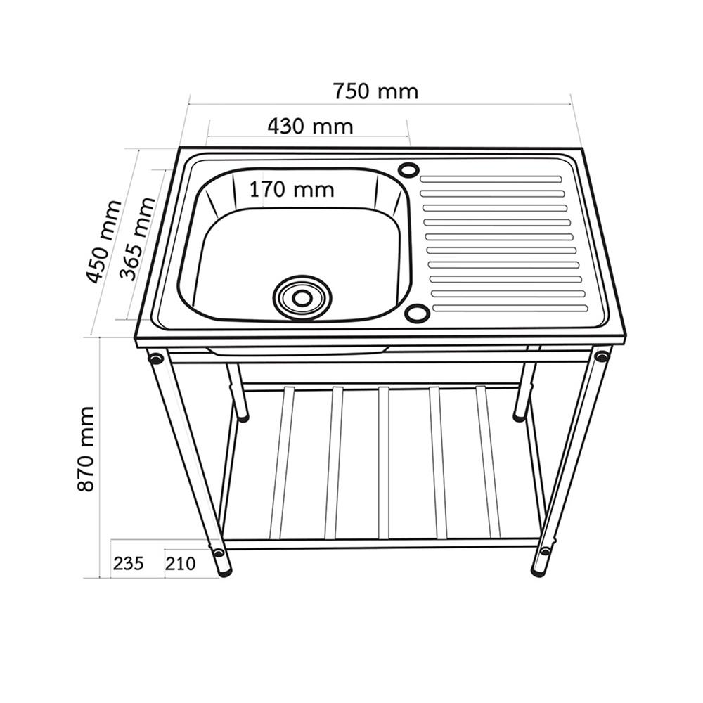 ซิงค์ขาตั้ง 1 หลุม 1 ที่พัก AXIA PP ST 7545 สีเงิน