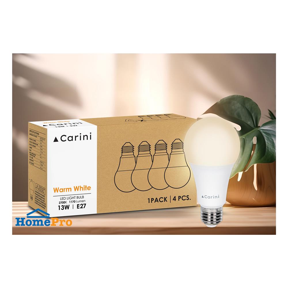 หลอด LED CARINI A65 ECOLIFE 13 วัตต์ WARM WHITE E27 แพ็ก 4 ชิ้น