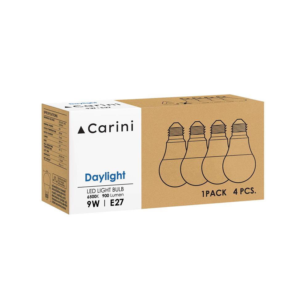 หลอด LED CARINI A60 ECOLIFE 9 วัตต์ DAYLIGHT E27 แพ็ก 4 ชิ้น