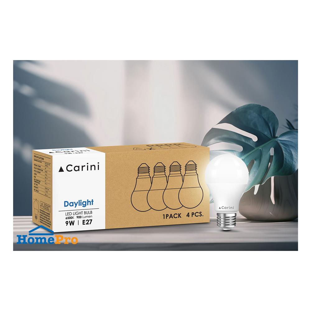 หลอด LED CARINI A60 ECOLIFE 9 วัตต์ DAYLIGHT E27 แพ็ก 4 ชิ้น
