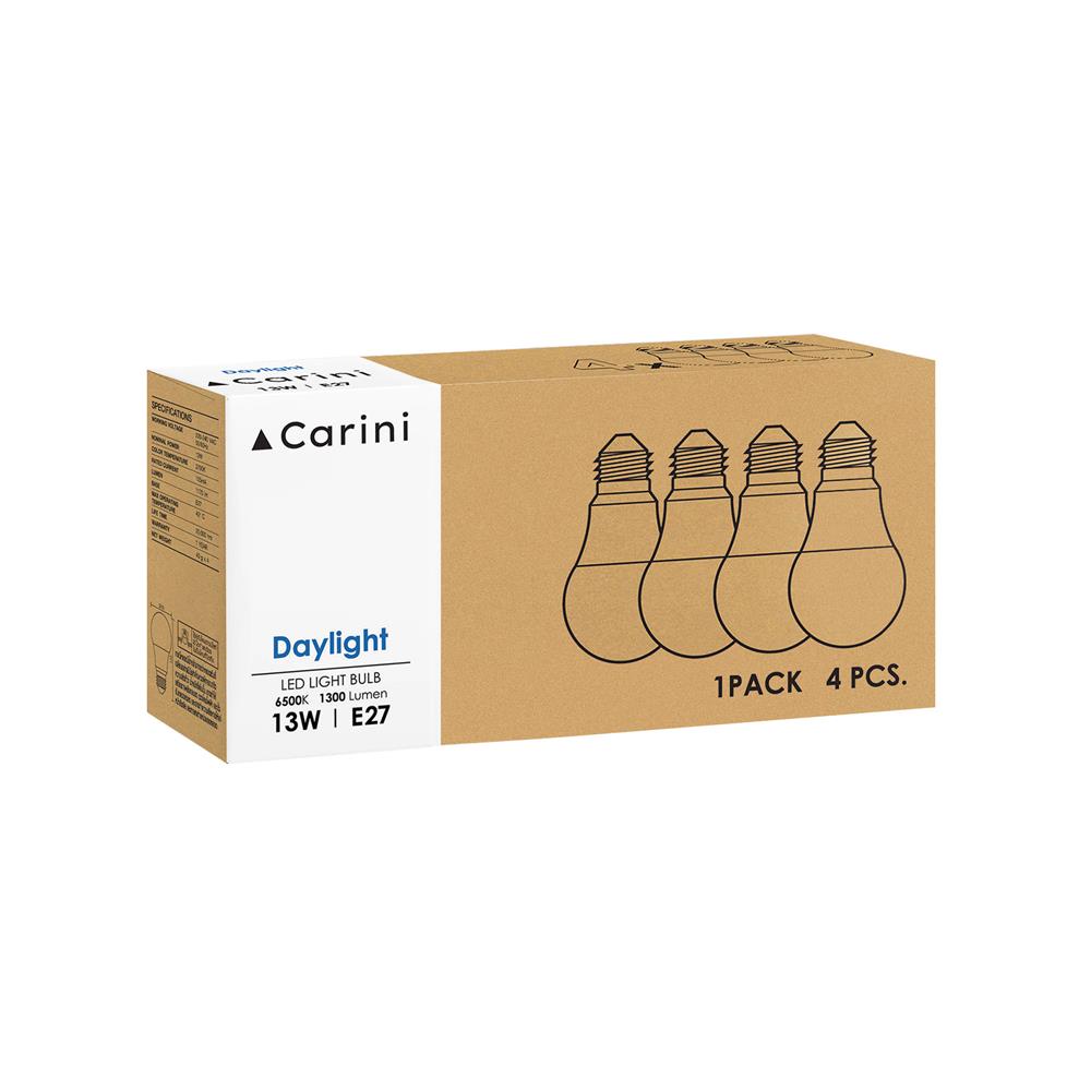 หลอด LED CARINI A65 ECOLIFE 13 วัตต์ DAYLIGHT E27 แพ็ก 4 ชิ้น