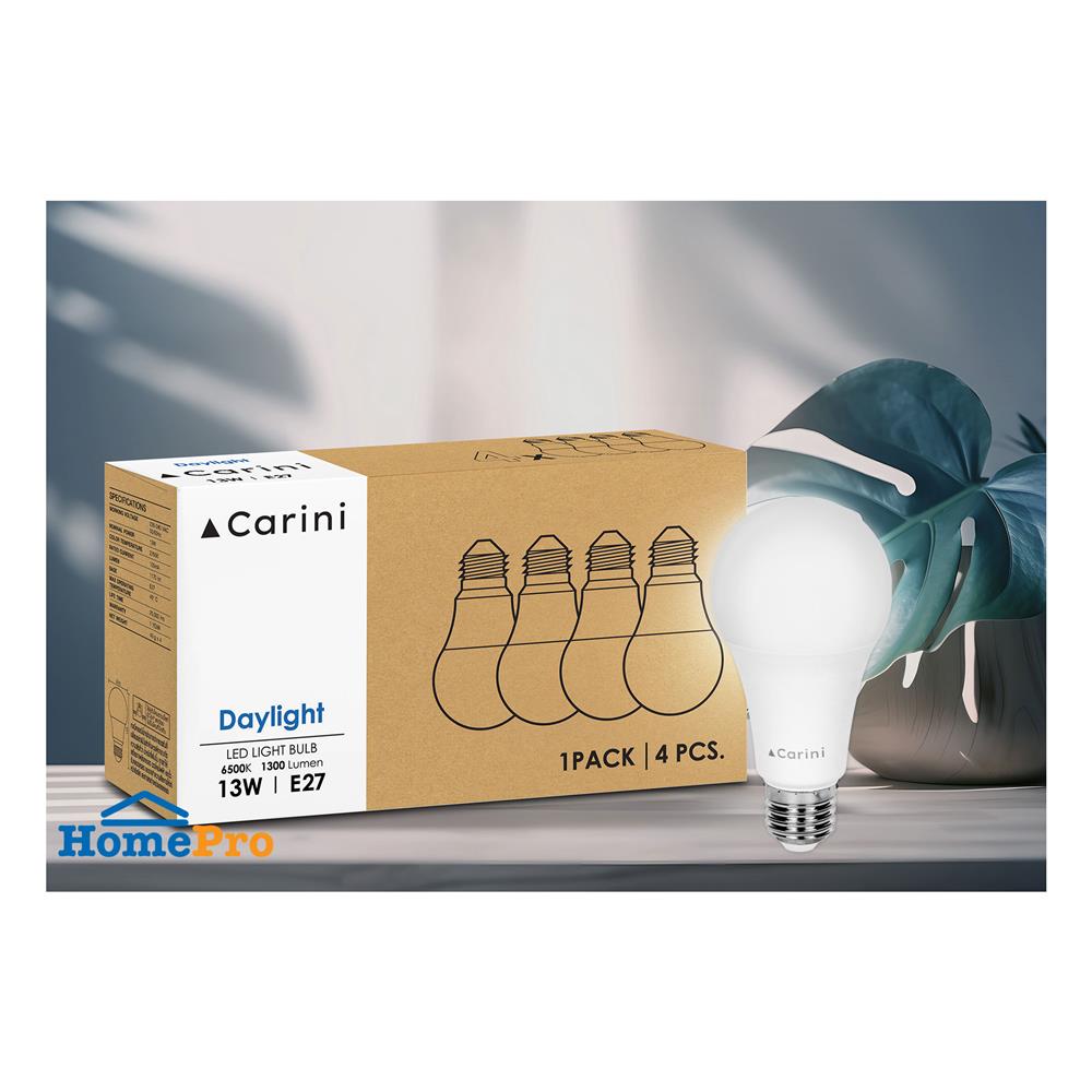 หลอด LED CARINI A65 ECOLIFE 13 วัตต์ DAYLIGHT E27 แพ็ก 4 ชิ้น