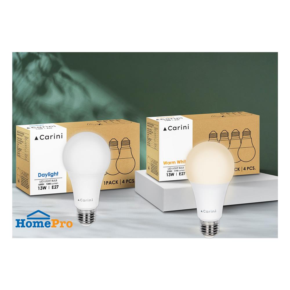 หลอด LED CARINI A65 ECOLIFE 13 วัตต์ DAYLIGHT E27 แพ็ก 4 ชิ้น