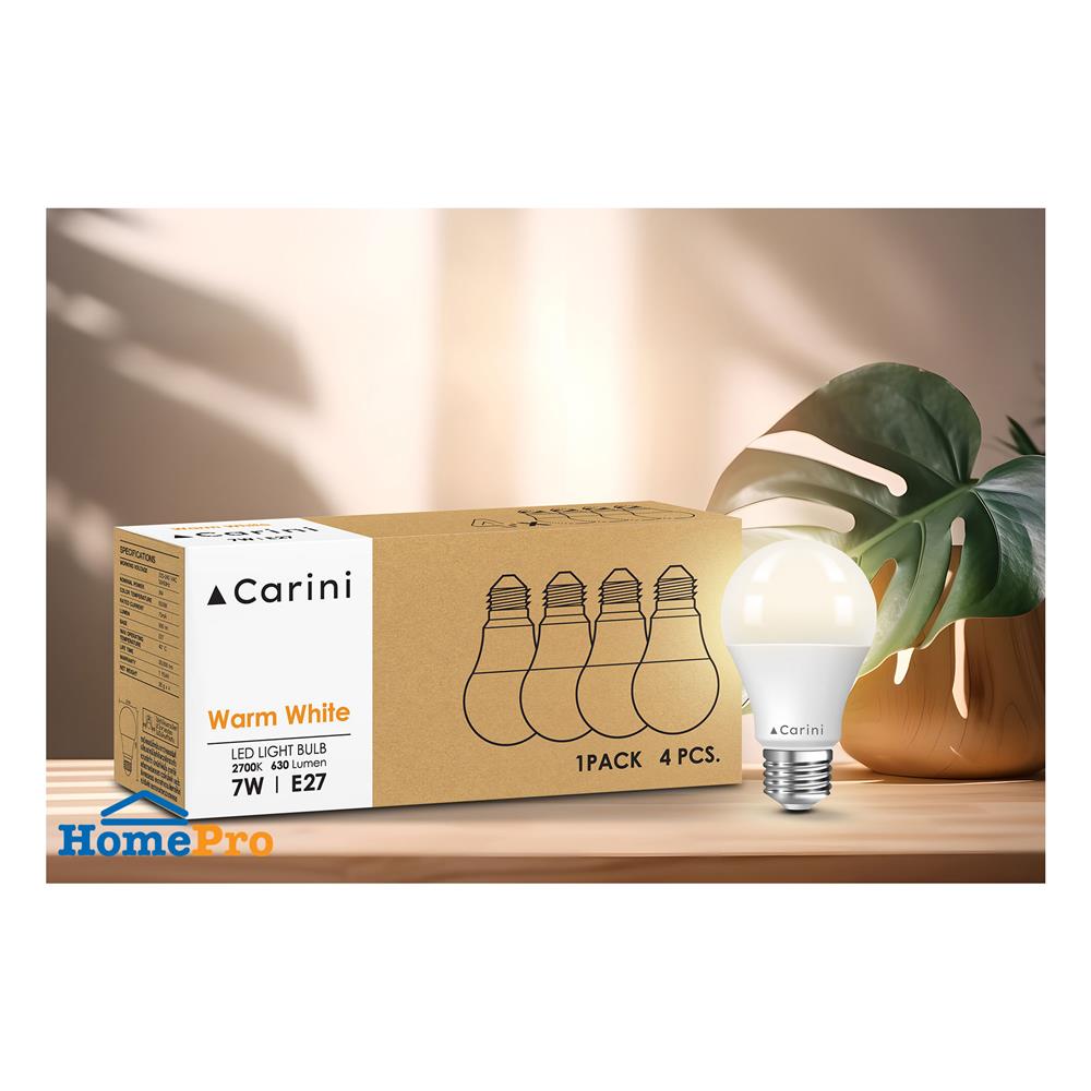 หลอด LED CARINI A60 ECOLIFE 7 วัตต์ WARM WHITE E27 แพ็ก 4 ชิ้น