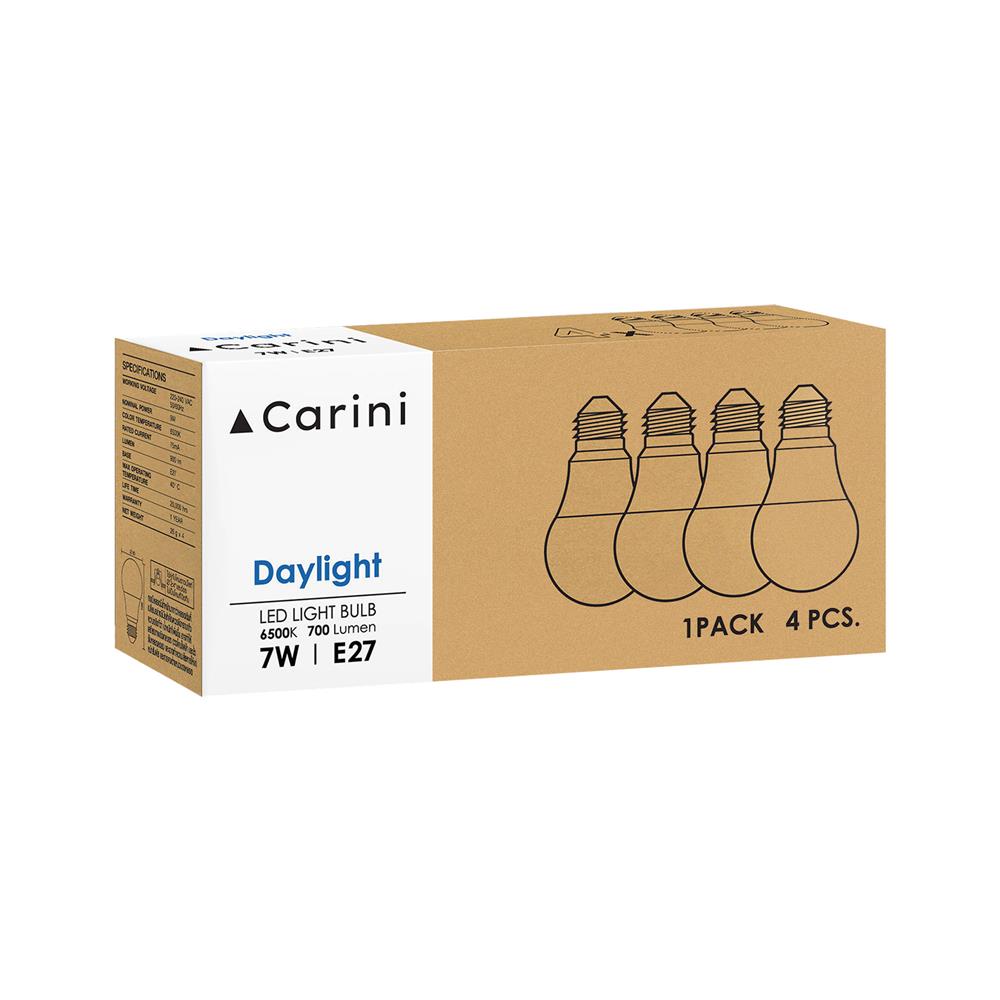 หลอด LED CARINI A60 ECOLIFE 7 วัตต์ DAYLIGHT E27 แพ็ก 4 ชิ้น
