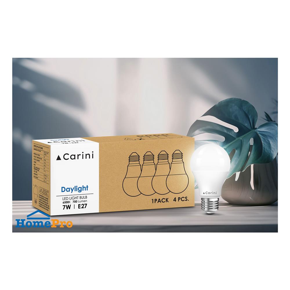 หลอด LED CARINI A60 ECOLIFE 7 วัตต์ DAYLIGHT E27 แพ็ก 4 ชิ้น