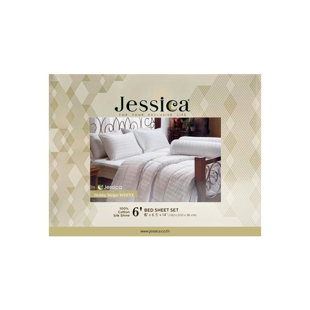 ชุดผ้าปูที่นอน 6 ฟุต 5 ชิ้น JESSICA STRIPE 20074-WHITE