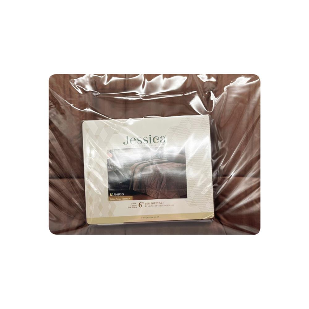 ชุดผ้าปูที่นอน 6 ฟุต 6 ชิ้น JESSICA STRIPE 20259-BROWN01