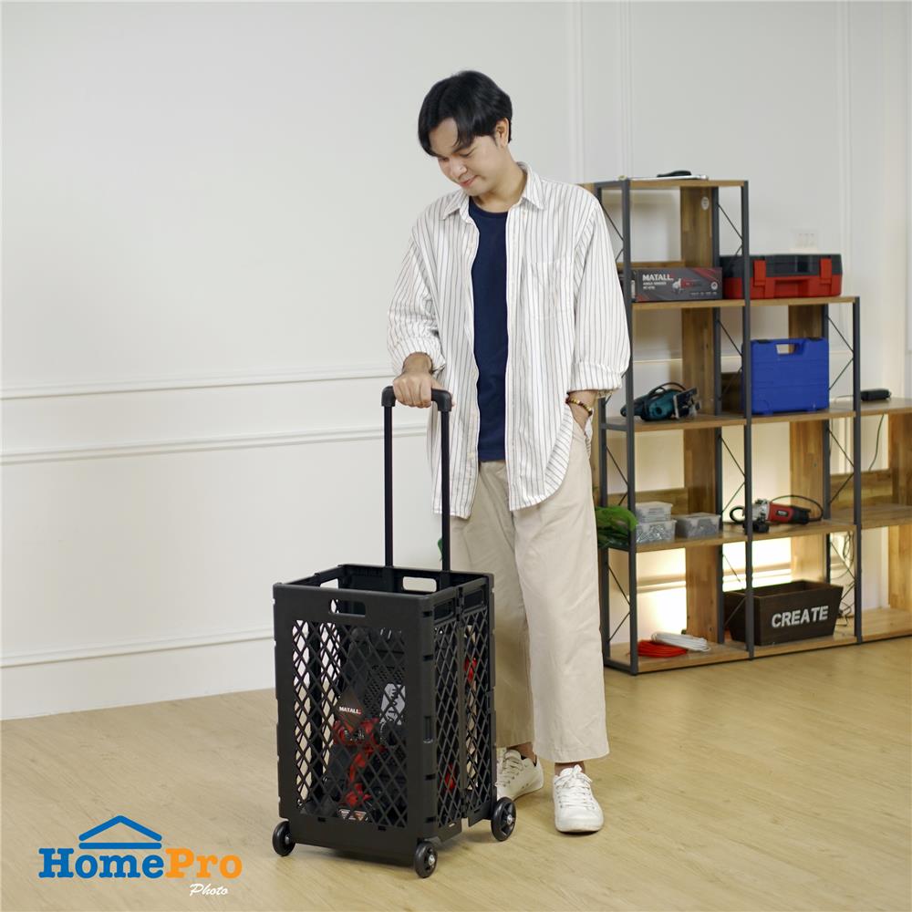 รถเข็นตะกร้าทรงสูงพับได้ MATALL JRWS-8B สีดำ