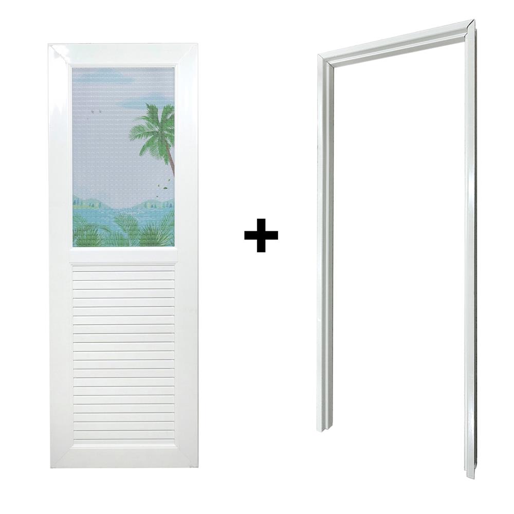 ประตูห้องน้ำ UPVC AZLE SEA 70X200 ซม. สีขาว พร้อมวงกบ ไม่เจาะลูกบิด
