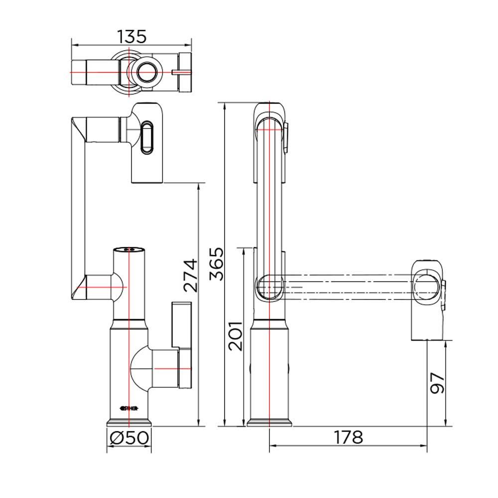 ก๊อกอ่างล้างหน้าผสม ESTHER EF-03-621-68 สีเทา