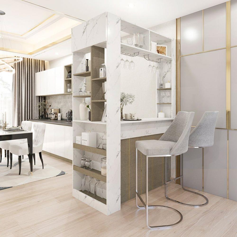 เคาน์เตอร์บาร์ชั้นวางฝั่งซ้าย SB FURNITURE LANA 19210600 140 ซม. ลายหินอ่อนขาว