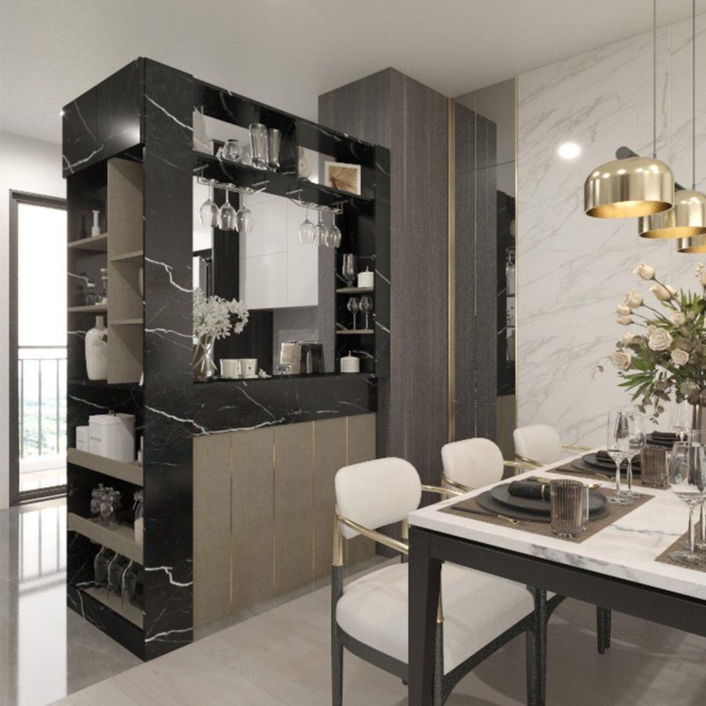 เคาน์เตอร์บาร์ชั้นวางฝั่งซ้าย SB FURNITURE LANA 19210608 140 ซม. ลายหินอ่อนดำ