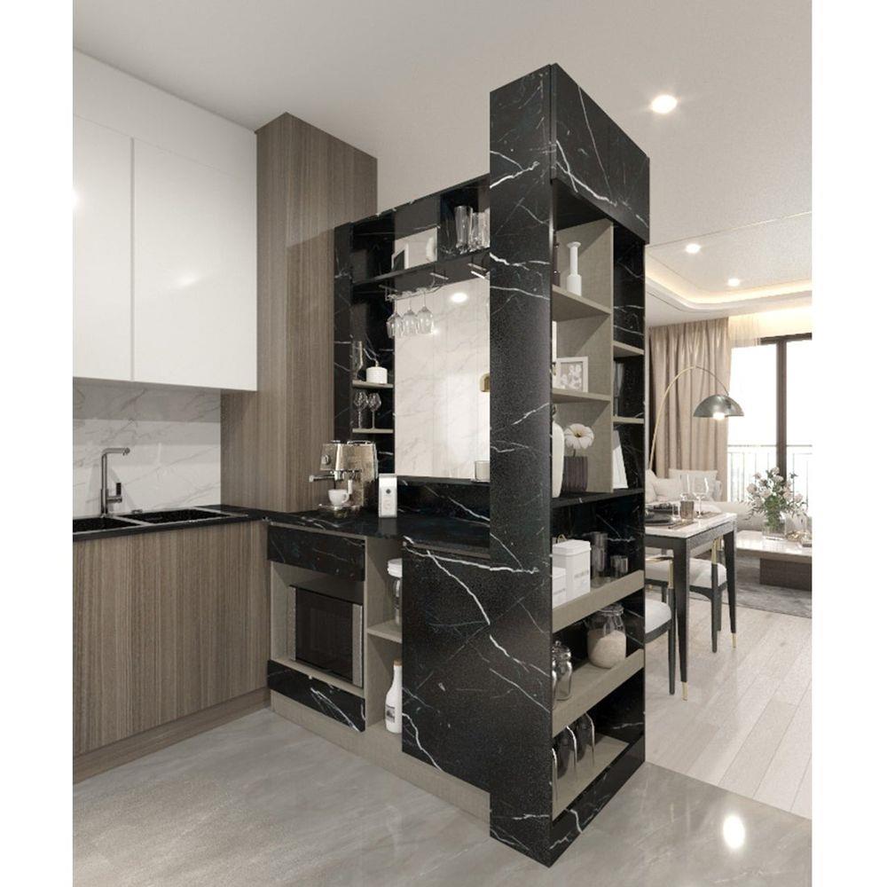 เคาน์เตอร์บาร์ชั้นวางฝั่งซ้าย SB FURNITURE LANA 19210608 140 ซม. ลายหินอ่อนดำ